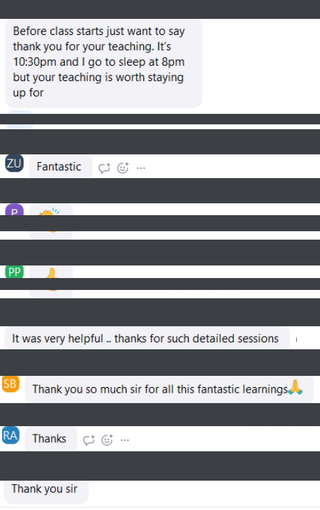 Live session chat feedback, names blurred