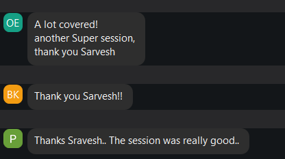 Live session chat feedback, names blurred