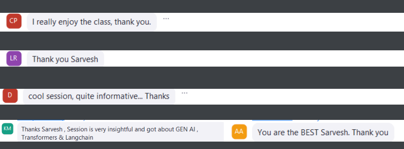 Live session chat feedback, names blurred