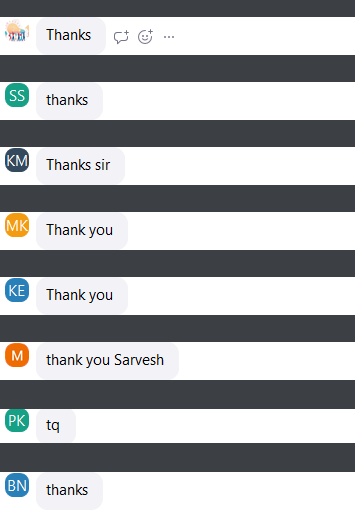 Live session chat feedback, names blurred