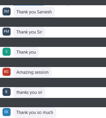 Live session chat feedback, names blurred