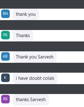 Live session chat feedback, names blurred