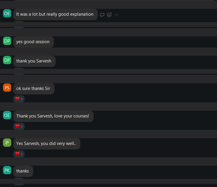 Live session chat feedback, names blurred