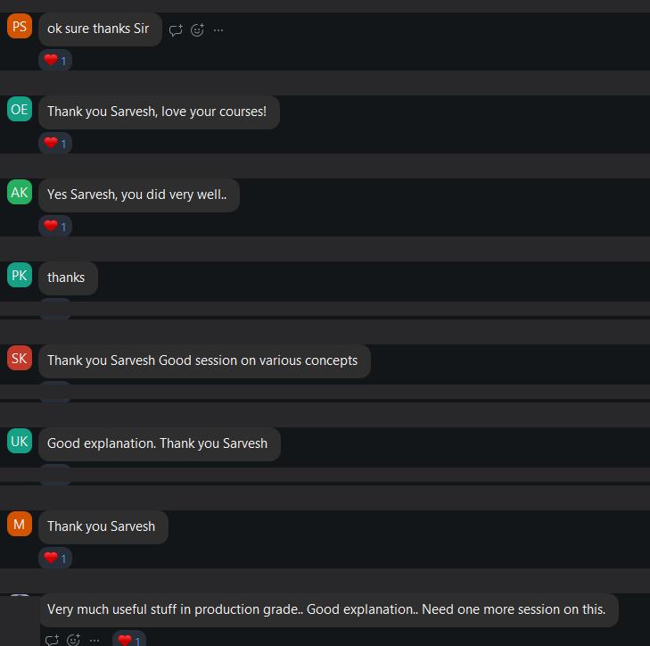 Live session chat feedback, names blurred