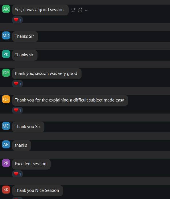 Live session chat feedback, names blurred